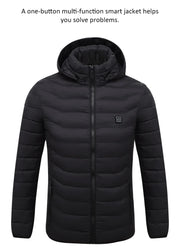 メンズ ヒートダウンジャケット USB給電式 冬用パーカー アウトドア 電熱中綿ジャケット 保温 スポーツ用 サーマルコート 防寒ウェア ヒーテッドジャケット