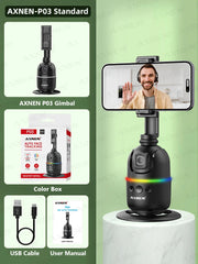 AI顔追跡ジンバル・スマホスタビライザー 360°自動回転セルフィースタンド iPhone 15 Pro Max / Android対応（オプション三脚付き）