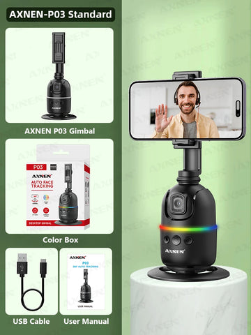 AI顔追跡ジンバル・スマホスタビライザー 360°自動回転セルフィースタンド iPhone 15 Pro Max / Android対応（オプション三脚付き）