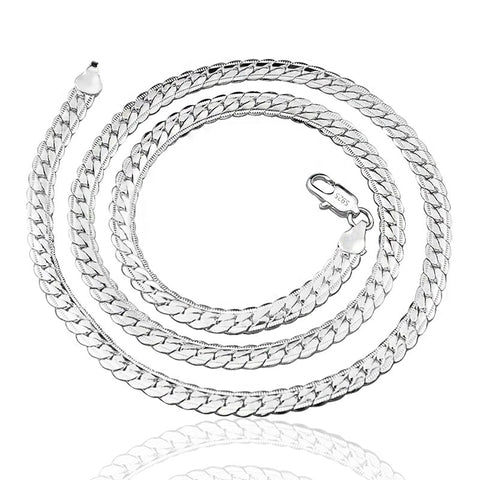18K ゴールド／シルバーカラー 6mm フルサイドウェイネックレス｜8/18/20/24インチチェーン｜レディース・メンズ用 ファッション・ウェディング・婚約ジュエリー