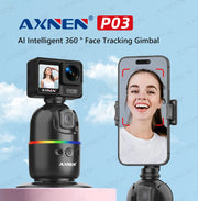 AI顔追跡ジンバル・スマホスタビライザー 360°自動回転セルフィースタンド iPhone 15 Pro Max / Android対応（オプション三脚付き）