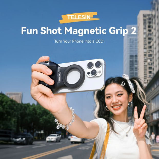 TELESIN スマホ用カメラ撮影ハンドグリップ｜マグネット式スマートフォンホルダー 撮影補助 リモコン付きハンドル iPhone/Android対応