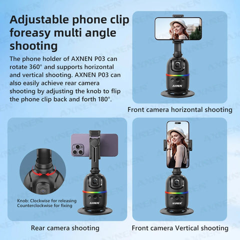 AI顔追跡ジンバル・スマホスタビライザー 360°自動回転セルフィースタンド iPhone 15 Pro Max / Android対応（オプション三脚付き）