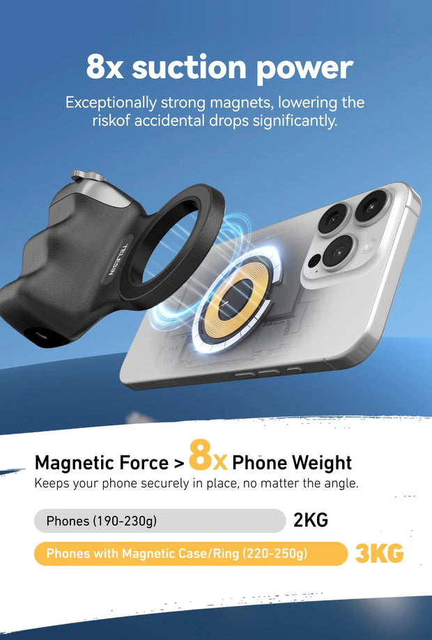 TELESIN スマホ用カメラ撮影ハンドグリップ｜マグネット式スマートフォンホルダー 撮影補助 リモコン付きハンドル iPhone/Android対応