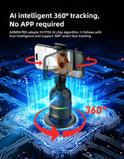 AI顔追跡ジンバル・スマホスタビライザー 360°自動回転セルフィースタンド iPhone 15 Pro Max / Android対応（オプション三脚付き）