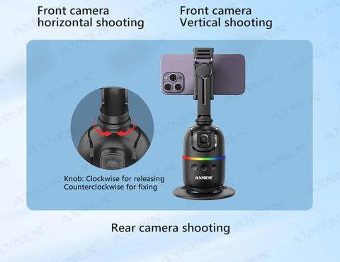 AI顔追跡ジンバル・スマホスタビライザー 360°自動回転セルフィースタンド iPhone 15 Pro Max / Android対応（オプション三脚付き）