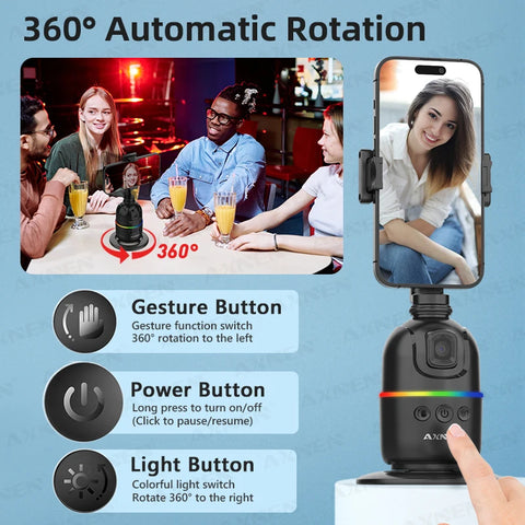 AI顔追跡ジンバル・スマホスタビライザー 360°自動回転セルフィースタンド iPhone 15 Pro Max / Android対応（オプション三脚付き）