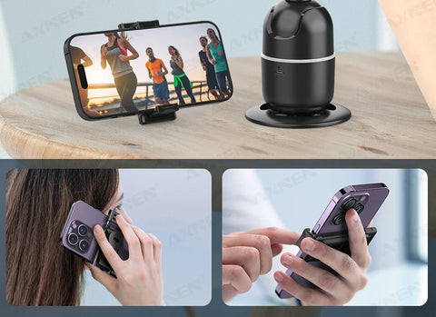 AI顔追跡ジンバル・スマホスタビライザー 360°自動回転セルフィースタンド iPhone 15 Pro Max / Android対応（オプション三脚付き）
