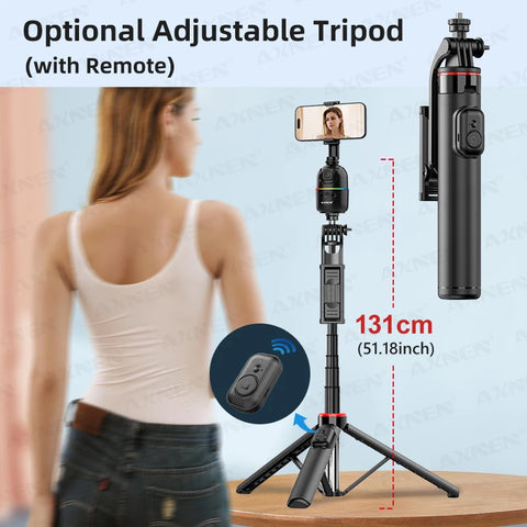 AI顔追跡ジンバル・スマホスタビライザー 360°自動回転セルフィースタンド iPhone 15 Pro Max / Android対応（オプション三脚付き）