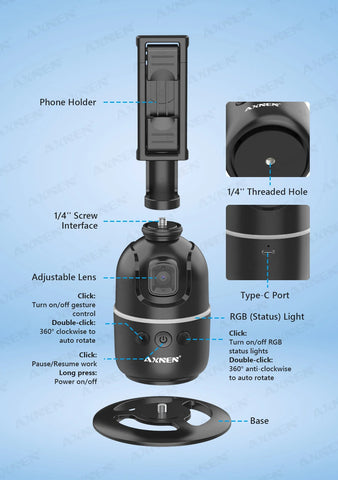 AI顔追跡ジンバル・スマホスタビライザー 360°自動回転セルフィースタンド iPhone 15 Pro Max / Android対応（オプション三脚付き）