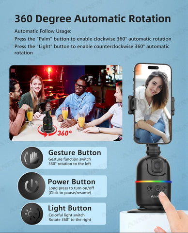 AI顔追跡ジンバル・スマホスタビライザー 360°自動回転セルフィースタンド iPhone 15 Pro Max / Android対応（オプション三脚付き）