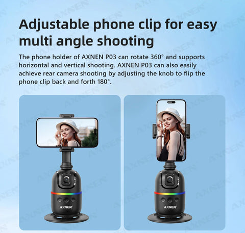 AI顔追跡ジンバル・スマホスタビライザー 360°自動回転セルフィースタンド iPhone 15 Pro Max / Android対応（オプション三脚付き）