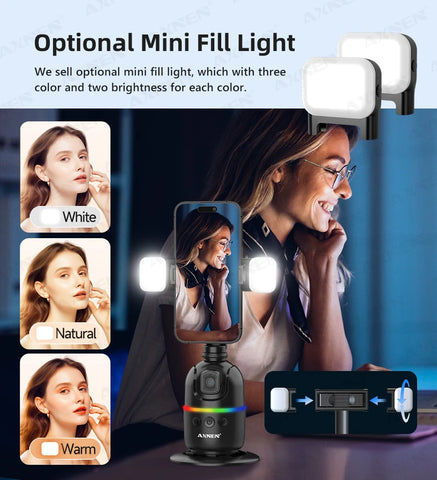 AI顔追跡ジンバル・スマホスタビライザー 360°自動回転セルフィースタンド iPhone 15 Pro Max / Android対応（オプション三脚付き）