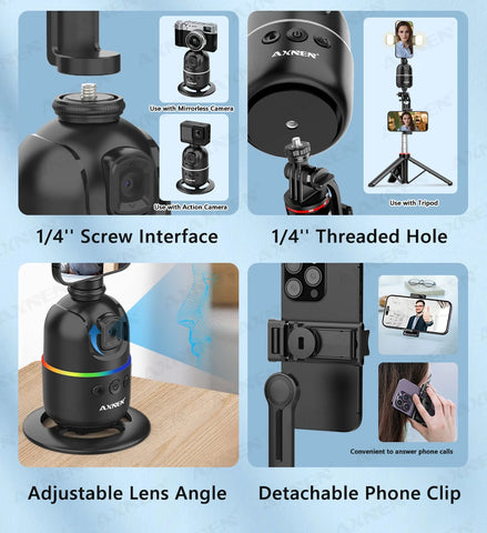AI顔追跡ジンバル・スマホスタビライザー 360°自動回転セルフィースタンド iPhone 15 Pro Max / Android対応（オプション三脚付き）